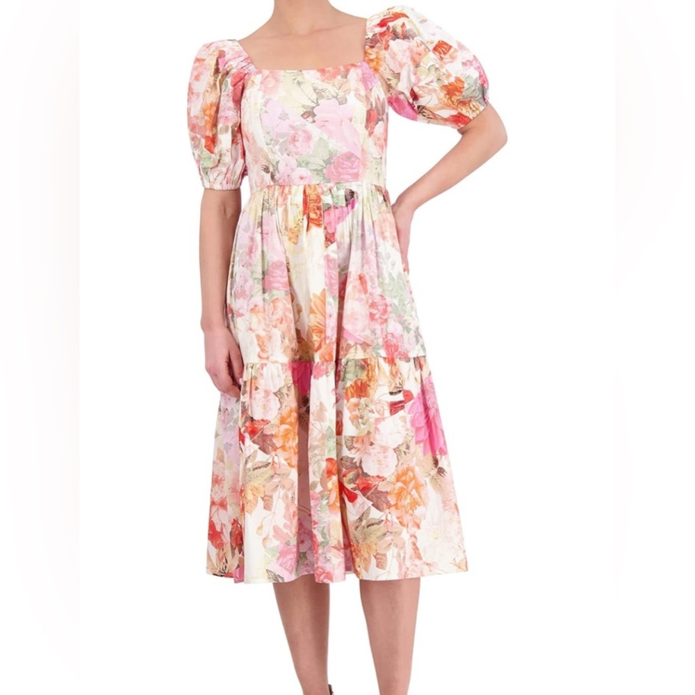 Vince Camuto Women's Cotton Square Neck Flounce Midi Size 14